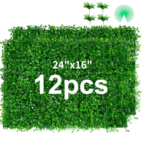 TOPDEEP 12 Pieces 24"x 16" Artificial Boxwood Panel, Grass Wall Panel, Boxwood Hedge Wall Panels UV Protected Suitable for Artificial Green Wall Decor, Fence Garden Wedding Backyard Decor - color: Bright Green, size: 24"X16" 12pcs