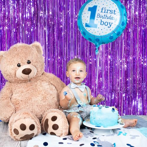 GCB 2Pack Purple Metallic Tinsel Foil Fringe Curtains, Door Streamers Photo Booth Backdrop for Birthday Party Wedding, Purple Curtain Backdrop for Baby Shower Bachelorette Christmas Party Decorations - color: Purple
