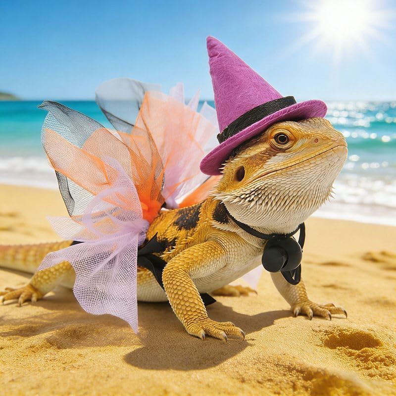 Reptile Witch Costume for Lizard & Chameleon - Adjustable Hat & Tutu Skirt, Festive Reptile Cosplay Outfit for Photo Props Halloween Christmas-Purple Hat - color: Witch-Purple Hat