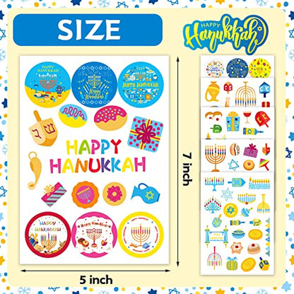 Joy Bang Hanukkah Stickers for Kids, 24 Sheets Happy Hanukkah Stickers Decorations for Gift Bags Cards Water Bottles Chanukah Party Favors Supplies Decor - style: Hanukkah