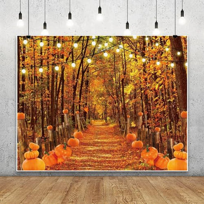 Fall Thanksgiving Backdrop for Photography 10x8ft Autumn Forest Pumpkin Path Maple Leaves Photo Backdrop Farm Harvest Thanksgiving Party Family Friendsgiving Decor Kids Adult Portrait Photo Props