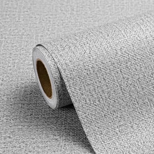 Peel and Stick Grasscloth Wallpaper Texture Light Grey Faux Linen Contact Paper Self Adhesive Removable Vinyl Wall Paper for Bedroom Cabinets Shelf Liners Waterproof Easy Clean 17.3 x 480 Inch - color: Gray, size: 17.3" x 480"