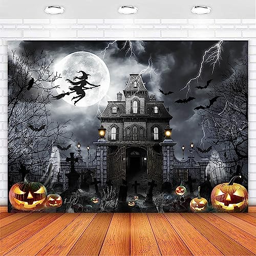 Avezano Halloween Backdrop for Photography Horror Moon Night Ghost Scary Jack O'Lantern Background Grave Scary Sppooky Skull Iron Gate Witch Halloween Party Decor Photo Stuido Props (Grey, 8x6ft) - color: Grey, size: 8x6ft