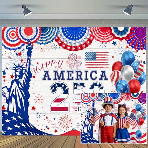 7 x 5 ft America 250th Backdrop Statue of Liberty 250 Years Anniversary Party Background Red Blue Independence Anniversary Backdrops for Independence Day Patriotic Decor - color: Multi5, size: 7x5ft