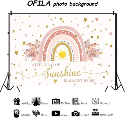 Boho Rainbow Baby Shower Backdrop 10x8ft A Little Ray of Sunshine is Almost Here Boho Pampas Baby Shower Party for Girl Cake Table Background Kids Artistic Portrait Photo Studio Booth Props - size: 10x8ft