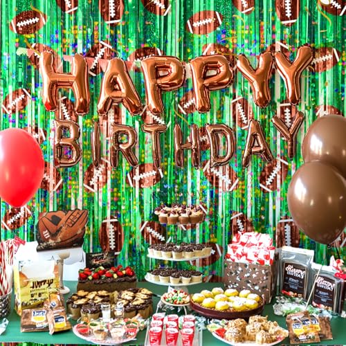 2 Packs Football Foil Fringe Curtain, Green Glitter Metallic Tinsel Backdrop for Birthday, Baby Shower, Super Bowl, Football Party Decorations Supplies - color: Green Football