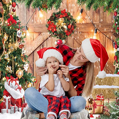 CHAIYA 10x10ft Christmas Backdrop Christmas Barn Door Photography Backdrop Xmas Tree Snow Wall Background Xmas Party Supplies Family Kids Party Banner Decorations Backdrops CY177 - size: 10′x10′