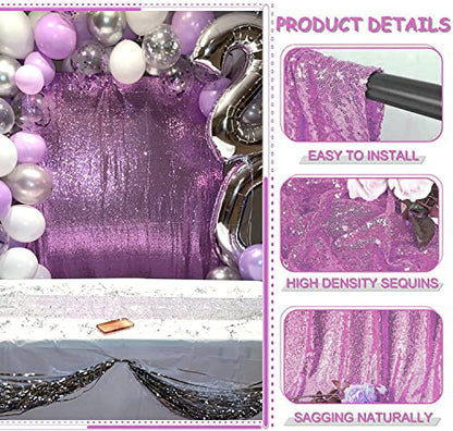 Lavender Sequin Backdrop Curtains 2FTx8FT 4 Panels Lilac Glitter Curtains Photo Background for Parties Wedding Baby Shower - color: Lavender, size: 2FTx8FT-4PCS