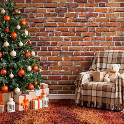VitalCozy 8x8ft Christmas Red Brick Wall Backdrop for Photoshoot Polyester Fabric Brick Backdrop Background Wallpaper for Fireplace Home Decoration Newborn Birthday Wedding Party - size: 8 x 8 ft