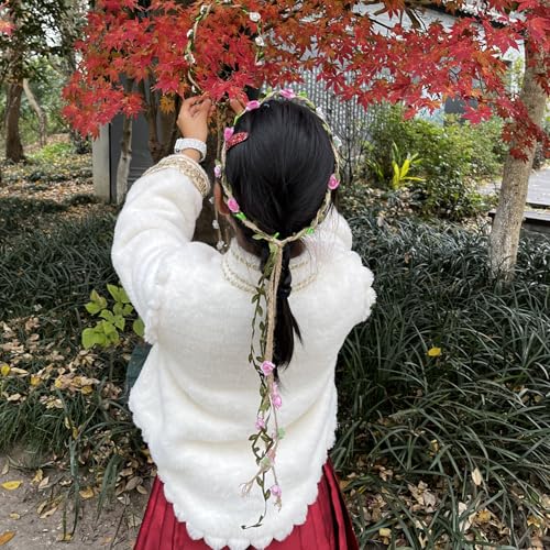 12PCS Multicolor Flower Crown Floral Headband Wreath Garland Headbands, 16 Pieces Flowers Tie on Ratton and Hemp Rope,Unique Design for Women Wedding Party Photo Props