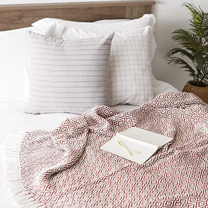 DII Rustic Farmhouse Double Diamond Woven Throw, 50x60, Cinnamon - color: Cinnamon
