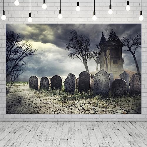 Halloween Backdrop Cemetery Halloween Photo Backdrop for Party Photography 12x10ft Pumpkin Graveyard Scary Haunted House Tombstone Background Kids Adults Birthday Party Studio Props - size: 12x10ft