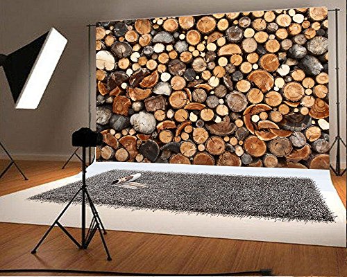AOFOTO 10x7ft Chopped Wood Stacked Backdrop Vintage Timber Photography Background Rural Firewood Log Pile Lumber Rustic Photo Studio Props Cowboy Kid Adult Portrait Nostalgic Vinyl Wallpaper - size: 10x7ft