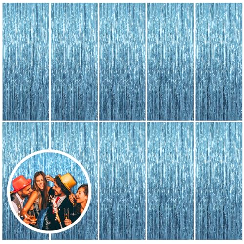 10 Pack Blue Backdrop Curtain Tinsel Streamers Ocean Themed Decor Birthday Party Decorations Foil Fringe Backdrop Graduation Baby Shower Bachelorette Winter Party Decorations Supplies - color: Light Blue, size: 39.4"w X 78.7"l (Pack of 10)