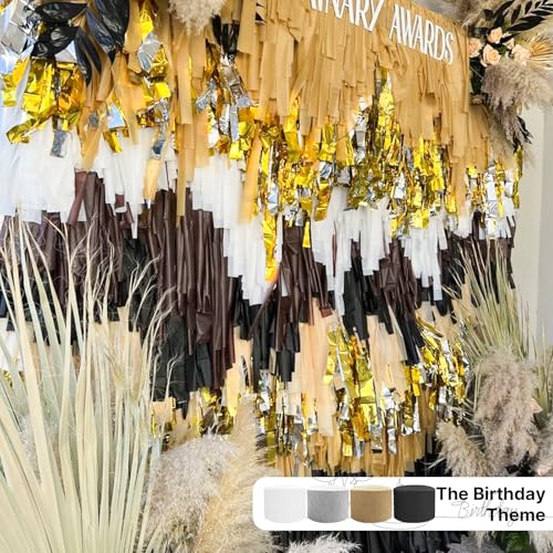 PartyWoo Metallic Gold and Silver Crepe Paper Streamers 4pcs 328ft Pack of Metallic Gold Silver Crepe Paper Streamers for Birthday Bridal Shower Engagement New Year Eve Graduation Party Decorations - color: Gold Siver-9615