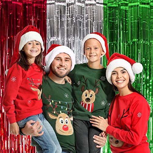 LOLStar 3 Pack Christmas Party Decorations 3.3 x 6.6ft Foil Fringe Curtains Red Silver Green Tinsel Metallic Photobooth Props Backdrop Streamers for Christmas in July, New Year, Ugly Sweater Party - size: 3 PACK