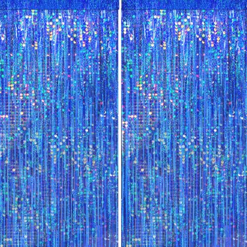 4 Packs Blue Foil Fringe Curtain, Navy Blue Metallic Tinsel Backdrop for Birthday, Wedding, Baby Shower, Bachelorette, Graduation, Galaxy Space Party Decorations Supplies - color: Blue