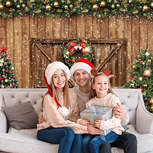 Christmas Backdrops for Photography Merry Christmas Background LFEEY 10x8ft Rustic Wood Door Winter Snowflake Christmas Tree Photo Background Xmas Party Backdrop Kids Family Portrait Photoshoot Props
