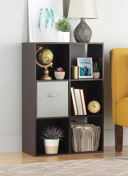 Whitmor 6 Cube Storage Organizer, 3 Tier Stackable Mdf Wood Bookcase, Open Storage Display Bookshelf, Storage Cabinet for Living Room, Bedroom, Home, Office, 23.7"L x 11.7"W x 35.2"H, Espresso - color: Espresso, size: 6 Cube Stackable