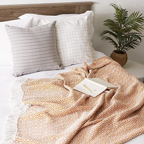 DII Rustic Farmhouse Double Diamond Woven Throw, 50x60, Pumpkin Spice - color: Pumpkin Spice