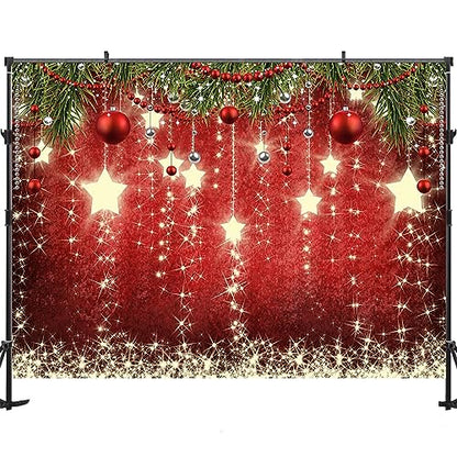 10x6.5ft Red Christmas Backdrop with Sparkling Stars for Photography & Photoshoot - size: 10x6.5ft