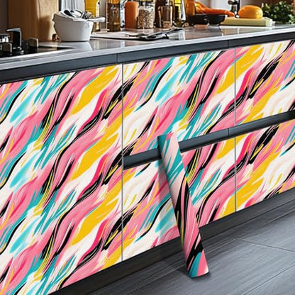 HOMETITUTE Vibrant Brushstroke Modern Abstract Wallpaper Peel and Stick Contact Paper Wall Paper Stick 17.7" x 118.1" Self Adhesive Removable Vinyl Wall Covering Bedroom Kitchen Bathroom Home Decor - color: Vibrant Brushstroke Modern
