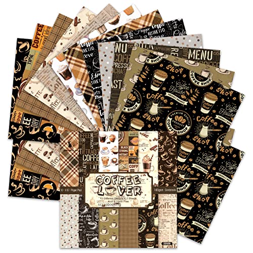 BLEDS Scrapbook Paper, 24 Sheets Craft Scrapbooking Paper Pad 6x6 Single-Side Coffee Printing Junk Journal Cardstock Paper Supplies for Card Making Decorative Background Art Album - color: 6x6 Coffee Lover