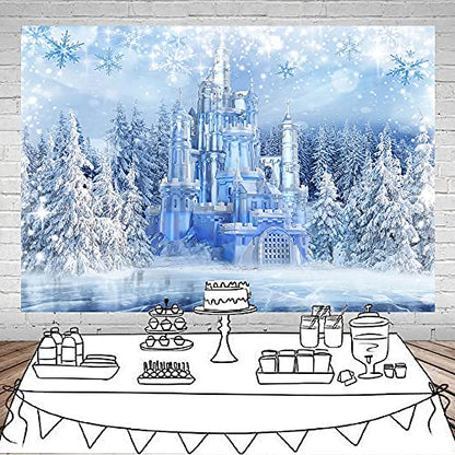 Mocsicka Winter Wonderland Backdrop Wonderland Party Decorations Crystal Ice Castle Photography Background for Kids Photo Studio Props - size: 8x6ft