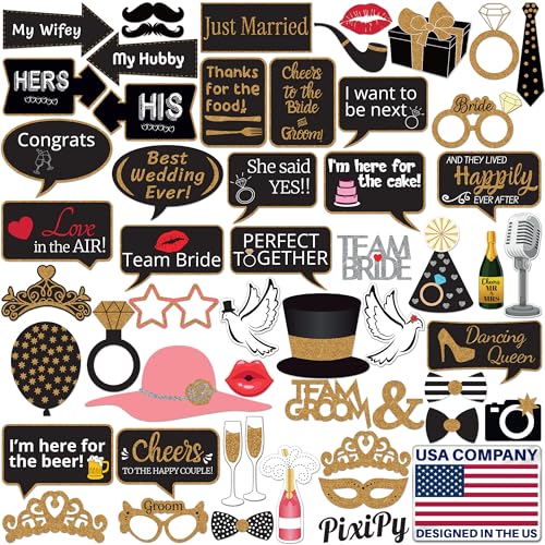 Wedding Photo Booth Props - 53 Pieces, Multicolored - Fun Photoshoot Party Selfie Accessories - Silly Group Picture Favors for Wedding Reception, Anniversary, Engagement, or Shower - color: Multicolored, size: 1 Set(53Pcs)