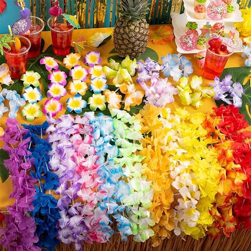 JOYIN Toy 12 Counts Hawaiian Leis Bulk, Tropical Flower Lei Hawaiian Lei Beach Hawaii Luau Party Favors Decoration Birthday Party Supplies