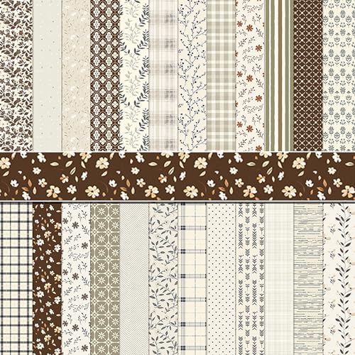 Vintage Neutral Scrapbook Paper Pad 12x12 Inch - 24 Sheets Double Sided Antique White Brown Beige Patterned Craft Paper, Plaid Wood Floral Texture Backgrounds for Albums, Wedding Journals, DIY Crafts