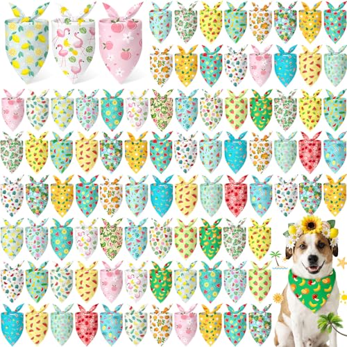Abbylike 100 Pieces Summer Themed Dog Bandanas Bulk Hawaiian Dog Bandanas for Pets Triangle Kerchief Scarf Bibs Set for Summer Pets Dogs Party Costume Accessories, 25 Styles (25.6 x 17.7 x 17.7) - size: 25.6 X 17.7 X 17.7 Inch, style: Summer