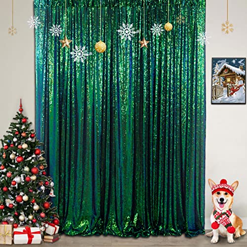 ShinyBeauty 5FT x 7FT Iridescent Green Sequin Backdrop Curtain | Sparkly Photo Background | Perfect for Photography, Weddings, Baby Showers & Birthday Parties | Durable & Elegant Drapes - color: Iridescent Green, size: 5FTx7FT