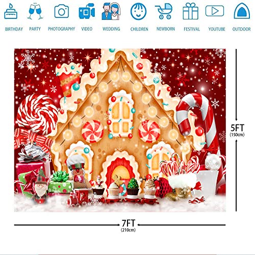 Ticuenicoa 7x5ft Christmas Gingerbread House Backdrop for Photography Winter Merry Xmas Snow Scene Lollipop Candyland Background Santa Baby Shower Birthday Party Decorations Photo Studio Props - size: 7x5ft