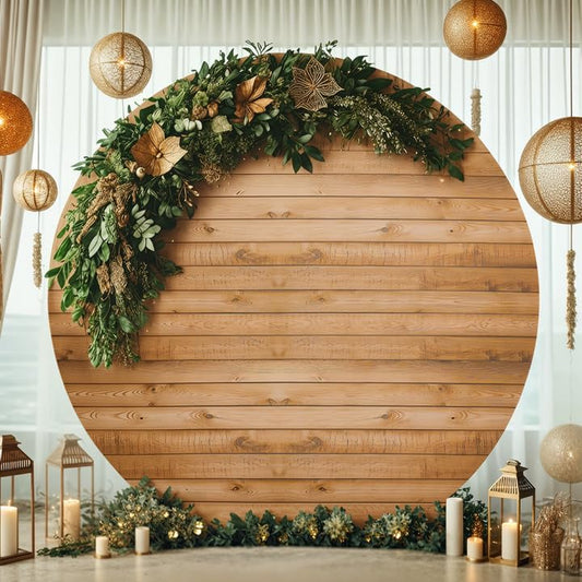 gogoparti Wood Round Backdrop for Photography 7.2FT(86.4inch) Circle Backdrop Cover for Wedding Birthday Bridal Shower Elastic Photo Studio Proposal Party Decor Banner Props - color: Wood Grain, size: 7.2 Ft