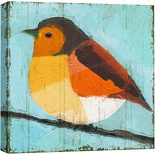 wall26 Canvas Print Wall Art Textured Geometric Orange & Yellow Robin Animals Birds Illustrations Modern Art Rustic Scenic Colorful Farmhouse/Country for Living Room, Bedroom, Office - 12"x12" - color: B40-2107-94-fo33, size: 12"L x 12"W
