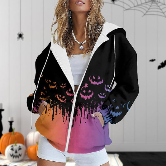 ZOCANIA Women's Sweatshirts Zip Up Hoodie Womens Halloween Long Sleeve Shirts Drawstring Lightweight Hoodies for Women - color: Art B, size: XX-Large
