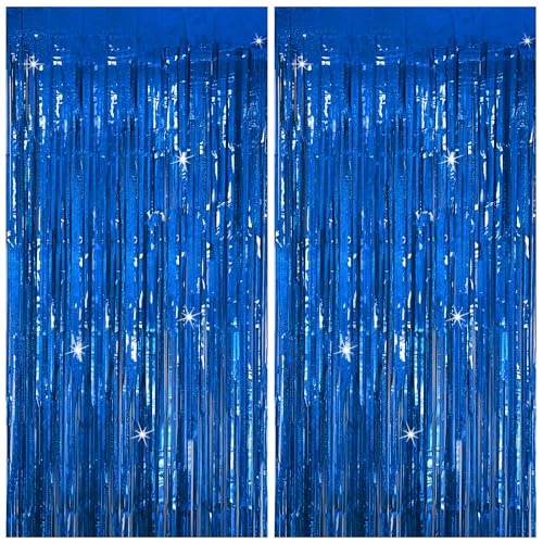 Tinsel Curtain Party Backdrop Blue Birthday Party Decorations 2 Packs Glitter Foil Fringe Curtain Party Decor Streamers Photo Booth for Birthday Christmas Wedding Halloween Graduation Decorations - color: Royal Blue, size: 2 Pack