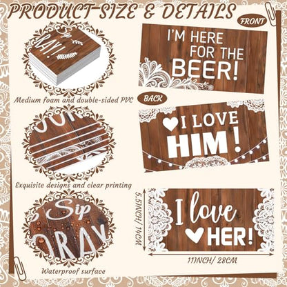24 Designs Rustic Wedding Photo Booth Props Double Sided 11.02 x 5.51'' Photo Booth Props Wood Lace Country Bridal Shower Bachelorette Party Waterproof DIY Selfie Signs PVC for Wedding Party Reception - color: Wood, style: Lace Wedding
