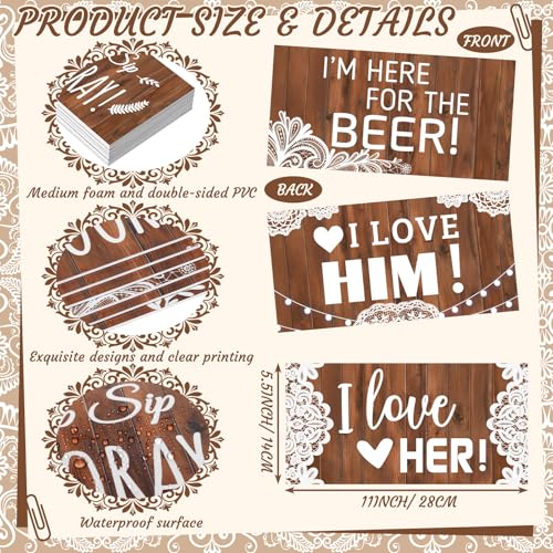 24 Designs Rustic Wedding Photo Booth Props Double Sided 11.02 x 5.51'' Photo Booth Props Wood Lace Country Bridal Shower Bachelorette Party Waterproof DIY Selfie Signs PVC for Wedding Party Reception - color: Wood, style: Lace Wedding