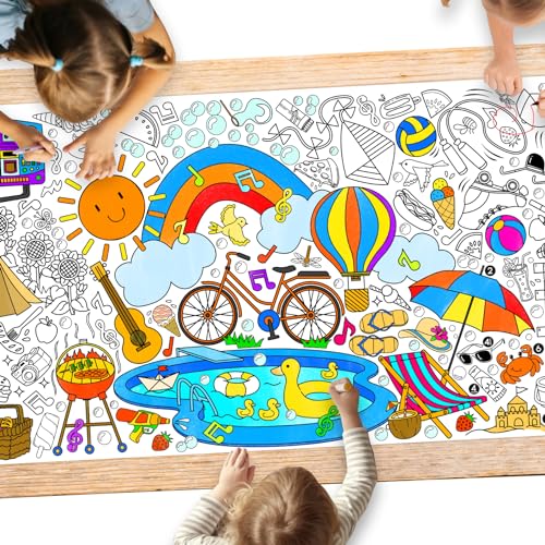 Gatherfun Giant Coloring Poster for Classroom - 31.5x72 Versatile Summer Activity Poster/Table Cover for School Parties, Birthday & Special Events Decoration - style: Summer beach