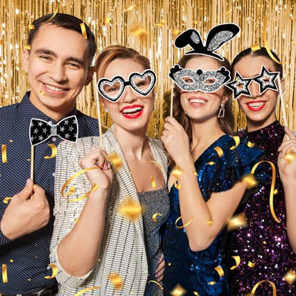 36PCS Silver and Black Photo Booth Prop, Photo Props for New Years Eve Party Supplies 2026 Birthday Party Photobooth New Year Graduation Anniversary Mother's Day Father's Day - color: Rose Gold and Black