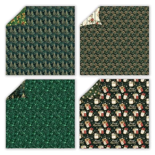 Christmas Scrapbook Paper 12 x 12 - 24 Sheets Double Sided Printing Christmas Pattern Paper Set, Decorative Paper for Card Making Scrapbook Decoration - color: Christmas Day