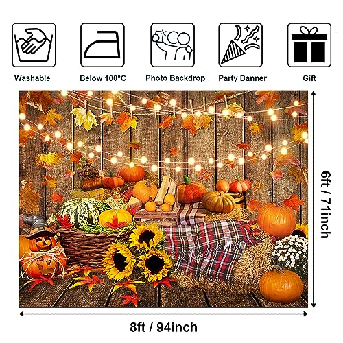 Avezano Fall Backdrop 8x6 ft Autumn Harvest Thanksgiving Wood Background Sunflower Hay Newborn Fall Photography Background Photo Booth Prop - size: 8x6ft, 95x71inch