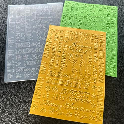 DIYology Christmas Sentiment Embossing Folders for Card Making, Xmas Blessing Words Background Texture Embossing Folder Template for DIY Paper Crafts Scrapbooking Polymer Clay Decoration