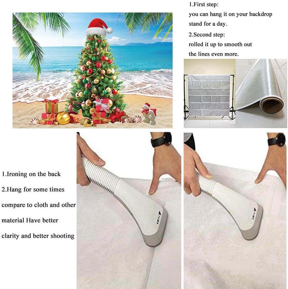 Summer Christmas Tree Backdrop Tropical Beach Xmas in July Photography Background Palm Leaves Blue Sky Ocean Christmas Family Holiday Party Photo Backdrop (10x8FT(120x96 inch)) - size: 10x8FT(120x96 inch)