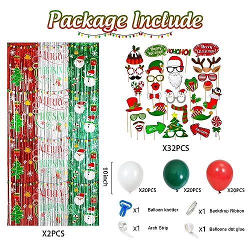 Avezano 98pcs Christmas Decorations Set, Merry Christmas Foil Fringe Tinsel Curtains Balloons Arch Garland Favors for Kids & Adults Selfie Picture Holiday Party Props for Photo Backdrop Supplies