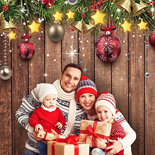 Blulu Christmas Backdrop for Photography - Fabric Wood Pattern Background with Pine Tree & Ornaments - Merry Xmas Photo Background, 72.8 x 43.3 Inch