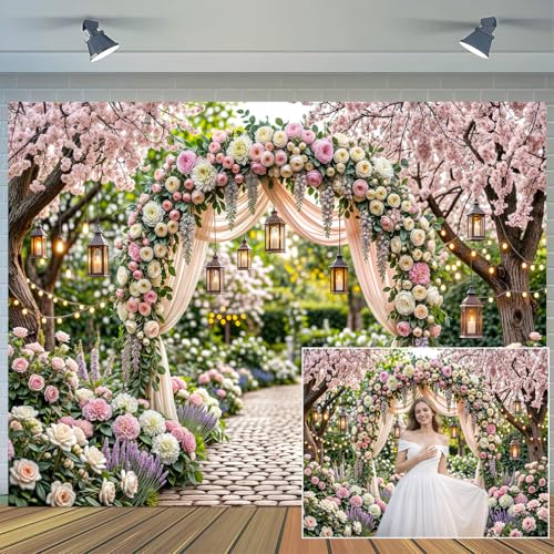 6X4ft Spring Floral Arch Backdrop, Romantic Garden Wedding Blossom Tree Scenery Photography Background for Bridal Shower Engagement Party Decoration Photo Booth Studio Wall Decor Banner - color: Multi5, size: 6X4FT