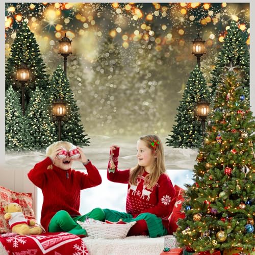 Mocsicka 8x6ft Winter Christmas Tree Backdrop Glitter Bokeh Winter Snow Forest Trees Photography Background Family Christmas Holiday Wall Decorations Photo Props - size: 8x6ft